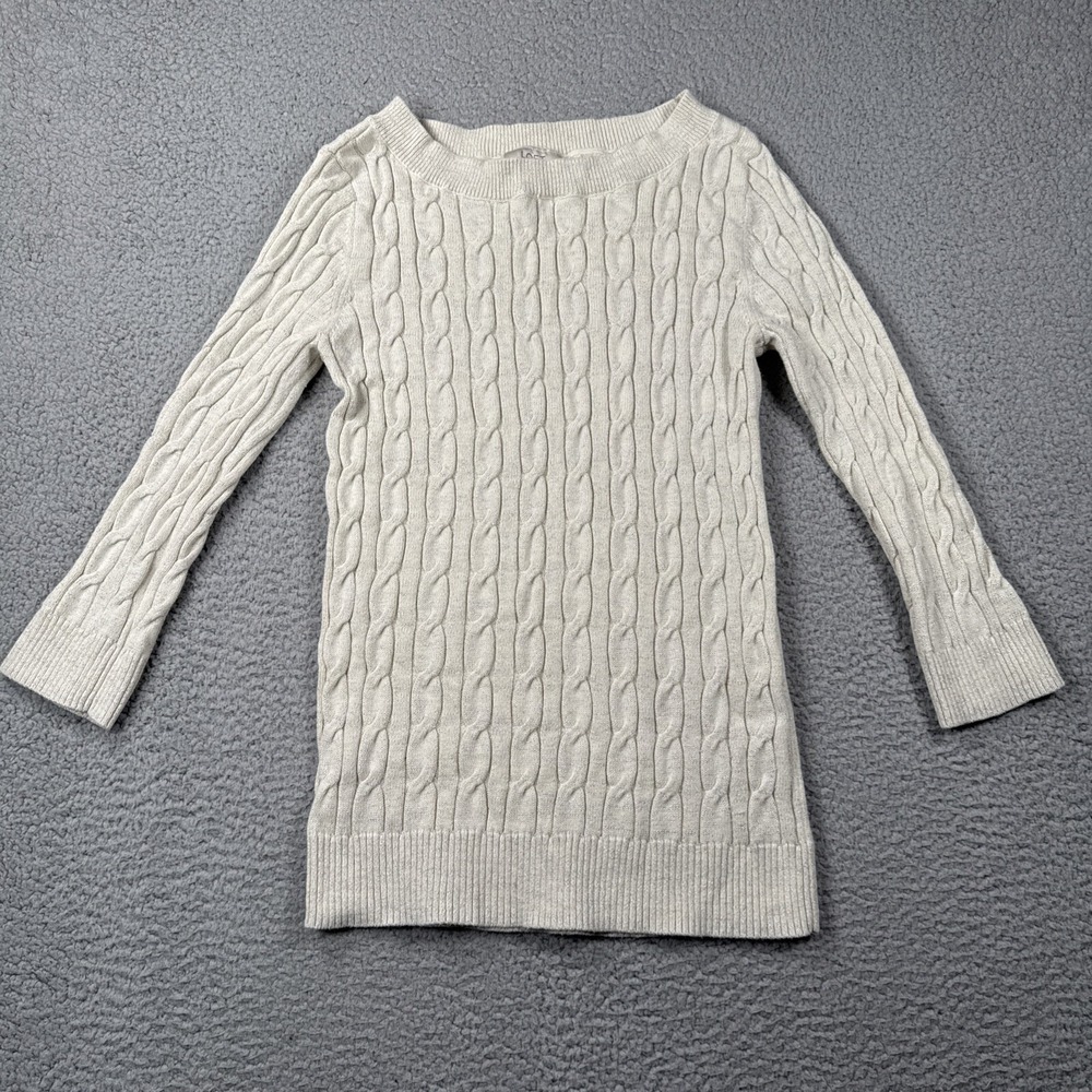 Loft Sweater Womens MEDIUM Pull Over Knit Metallic Holiday Christmas Neutral‎